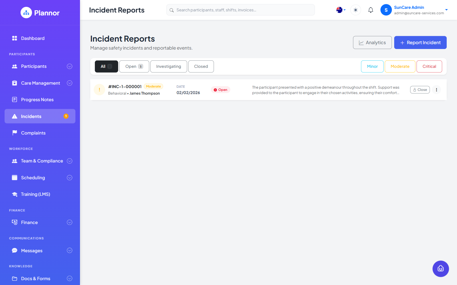 Incidents &amp; Complaints in Plannor