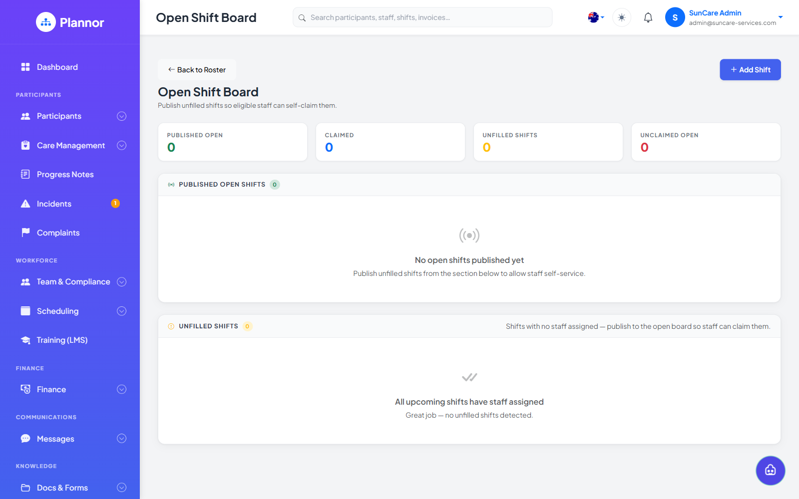 Open Shifts in Plannor