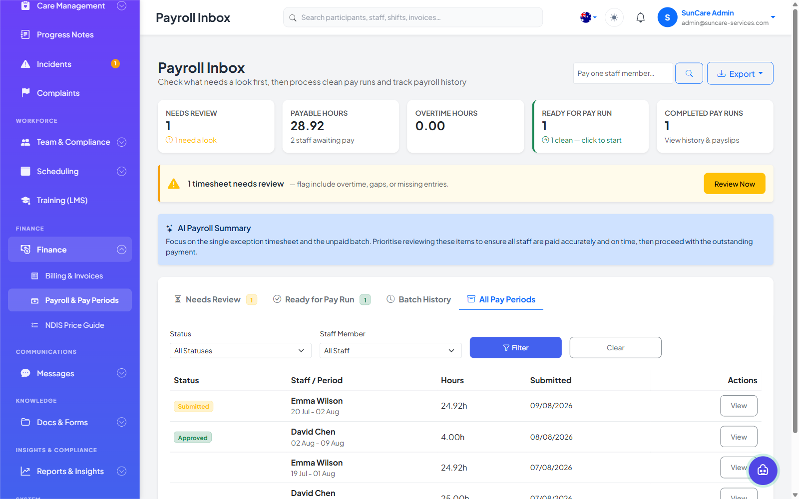 Payroll &amp; Timesheets in Plannor